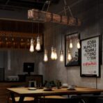 lampadario industriale in legno