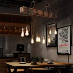 lampadario industriale in legno