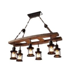 lampadario industriale legno e ferro