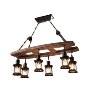 lampadario industriale legno e ferro