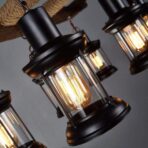 lampadario industriale legno e ferro