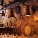 lampadario botte legno