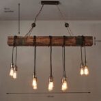 lampadario industriale in legno