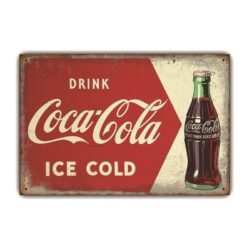 bottiglia di coca cola vintage con placca in metallo