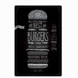 hamburger vintage con piastra metallica bianco e nero