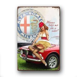 placca metallo vintage pin up alfa romeo