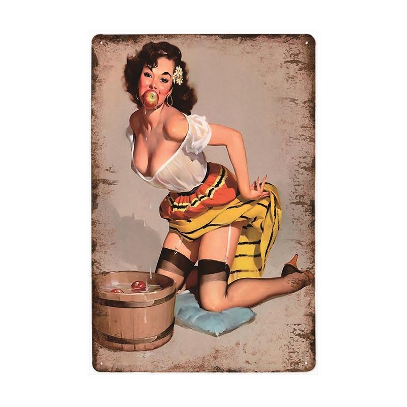 piastra metallica vintage pin up mele piastra metallica vintage pin up mele