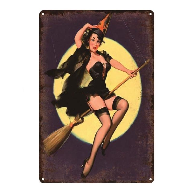 placca metallica vintage pin up strega placca metallica vintage pin up strega
