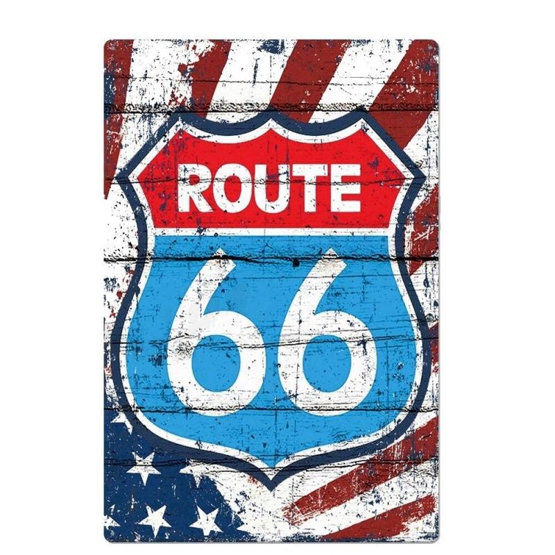 placca metallica vintage route 66 blu e rossa placca metallica vintage route 66 blu e rossa