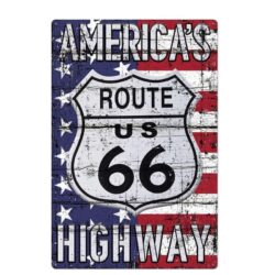 placca metallica vintage route 66 bandiera usa