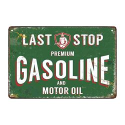 targa metallica decorativa vintage ultima fermata benzina
