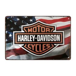 placca metallica harley davidson e bandiera americana
