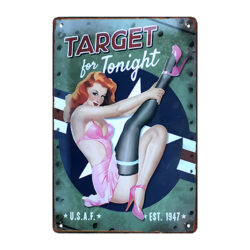 targa metallo pin up bersaglio per stasera