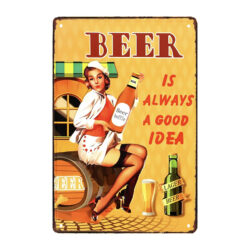 piatto da birra vintage in metallo pinup